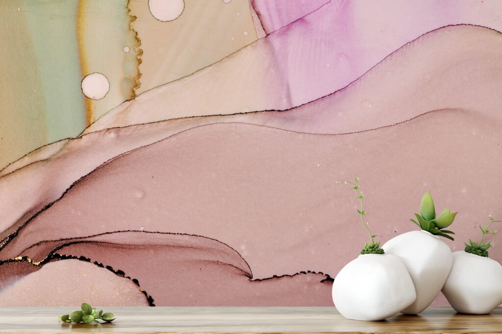 Colorful Summer Alcohol Ink Art Marble Wallpaper, Blushing Pink Marble Peel & Stick Wall Mural