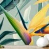 Tropical Minty Birds Of Paradise Flowers Wallpaper, Abstract Tropical Leaves Peel & Stick Wall Mural