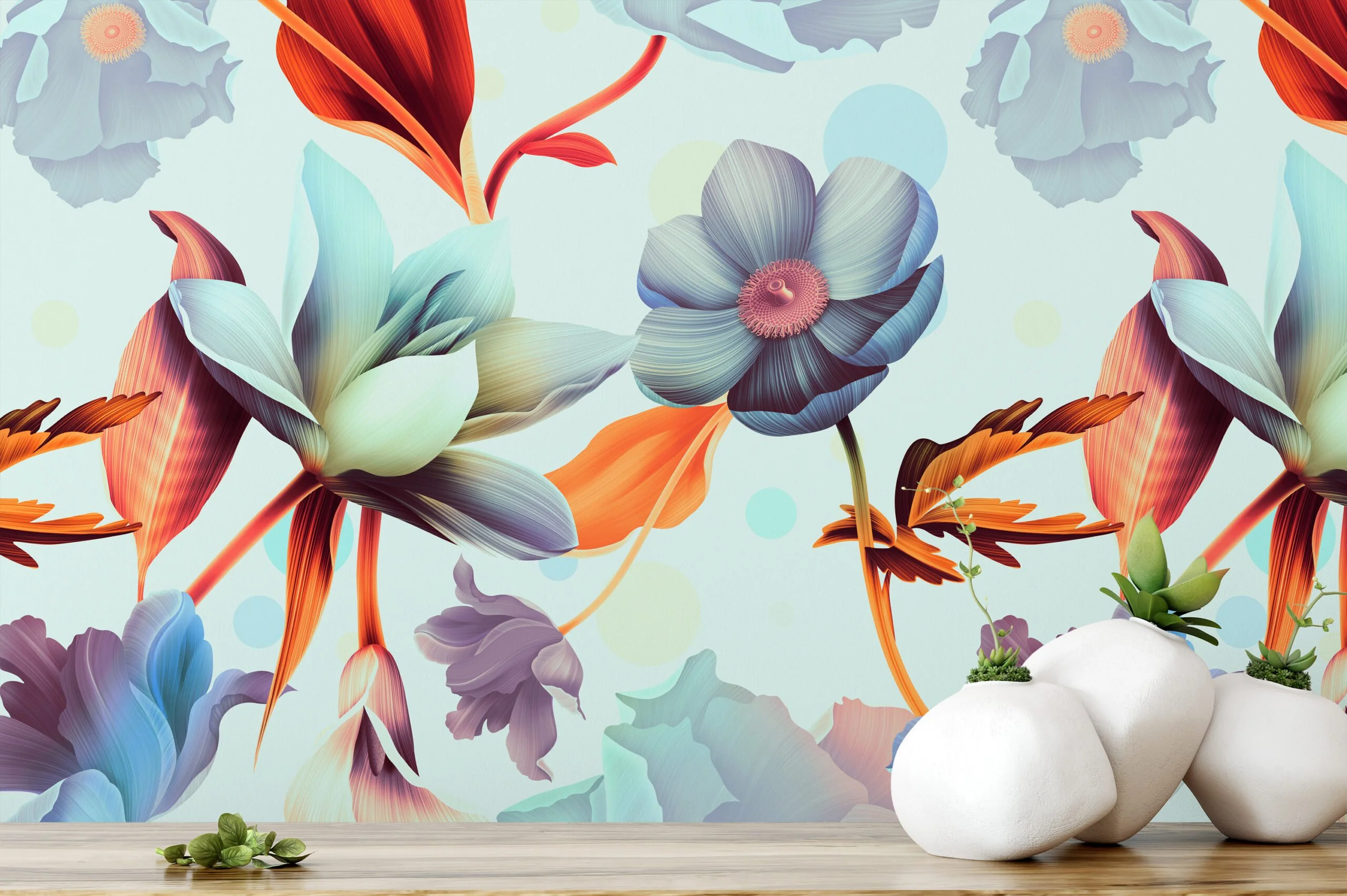 Large Colorful Blooming Flowers Wallpaper, Vibrant Abstract Floral Peel & Stick Wall Mural