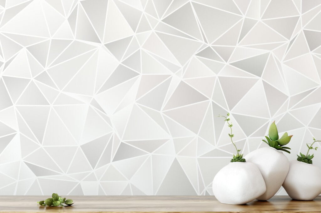 Geometric White And Grey Triangles Wallpaper, 3D Modern Luxe Peel & Stick Wall Mural