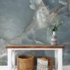 Muted Teal Blue Marble Stone Texture Wallpaper, Cool Tranquil Blue Peel & Stick Wall Mural