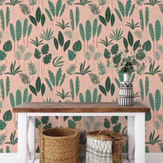 Tropical Abstract Flat Art Leaves Illustration Wallpaper, Botanical Bliss Tropical Leaf Peel & Stick Wall Mural