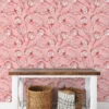 Vintage Floral Line Art Peach Pink Tulips Wallpaper, Delicate Tulip Sketches Peel & Stick Wall Mural