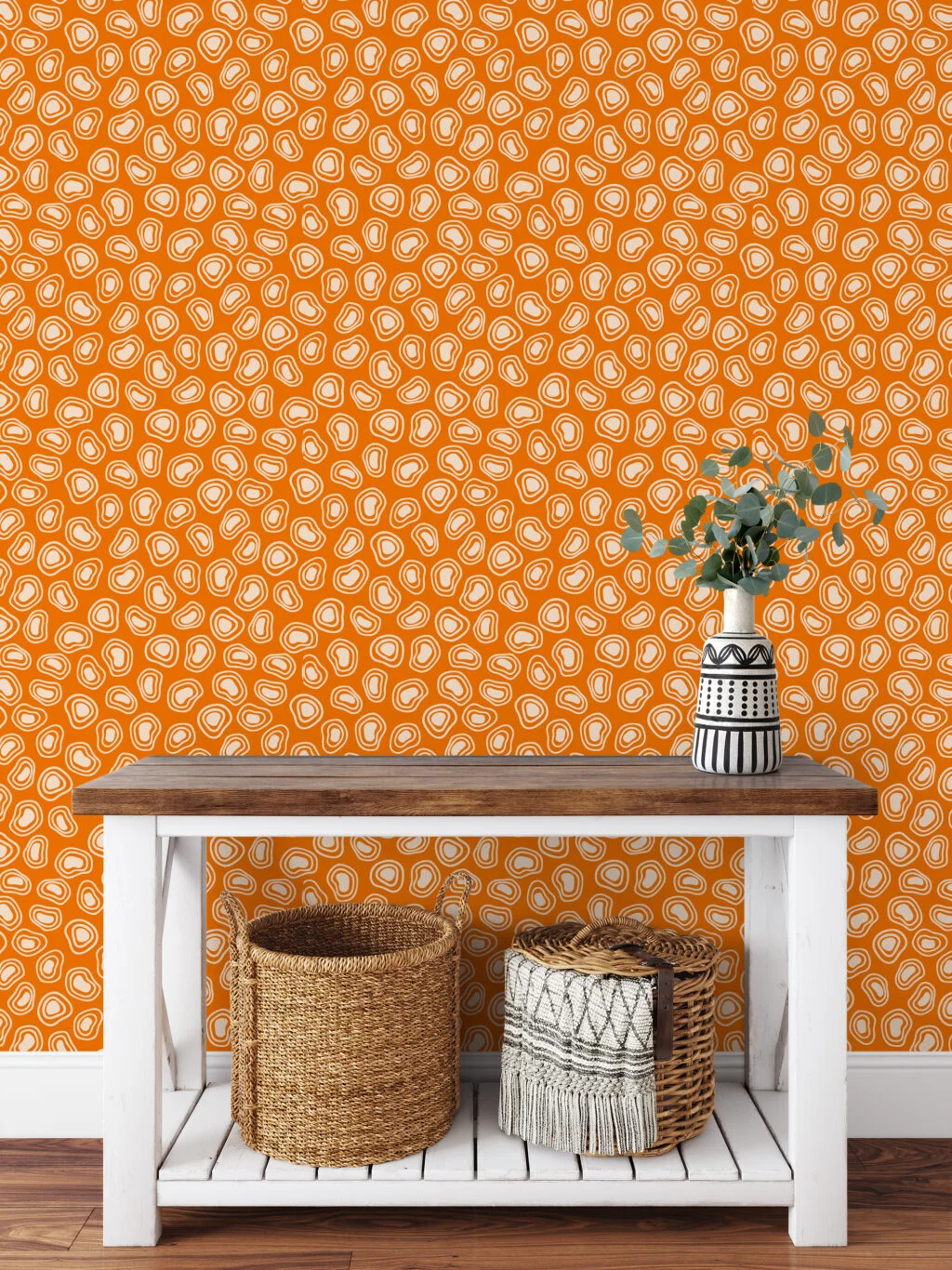 Retro Orange Shape Pattern Illustration Wallpaper, Abstract Geometric Pattern Peel & Stick Wall Mural