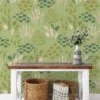 Green Flat Art Flowers And Leaves Illustration Wallpaper, Gentle Green Garden Peel & Stick Wall Mural