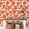 Simple Orange Pears Pattern Illustration Wallpaper, Abstract Autumn Pears Peel & Stick Wall Mural