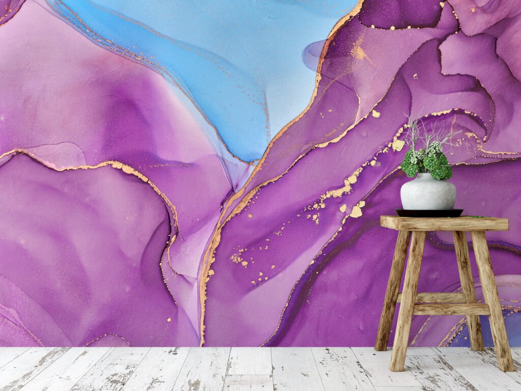 Bright Purple And Blue Alcohol Ink Art Marble Wallpaper, Majestic Purple Marble Peel & Stick Wall Mural