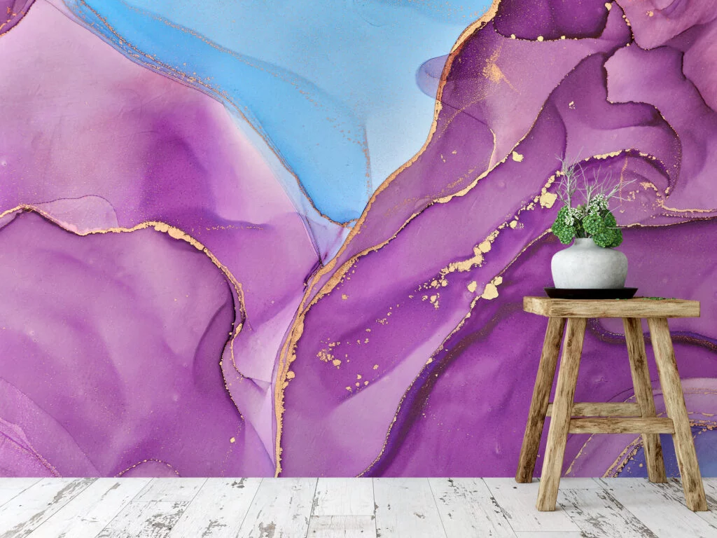 Bright Purple And Blue Alcohol Ink Art Marble Wallpaper, Majestic Purple Marble Peel & Stick Wall Mural