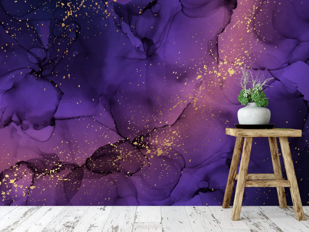 Deep Purple Marble Illustration Wallpaper, Galactic Purple Marble Peel & Stick Wall Mural