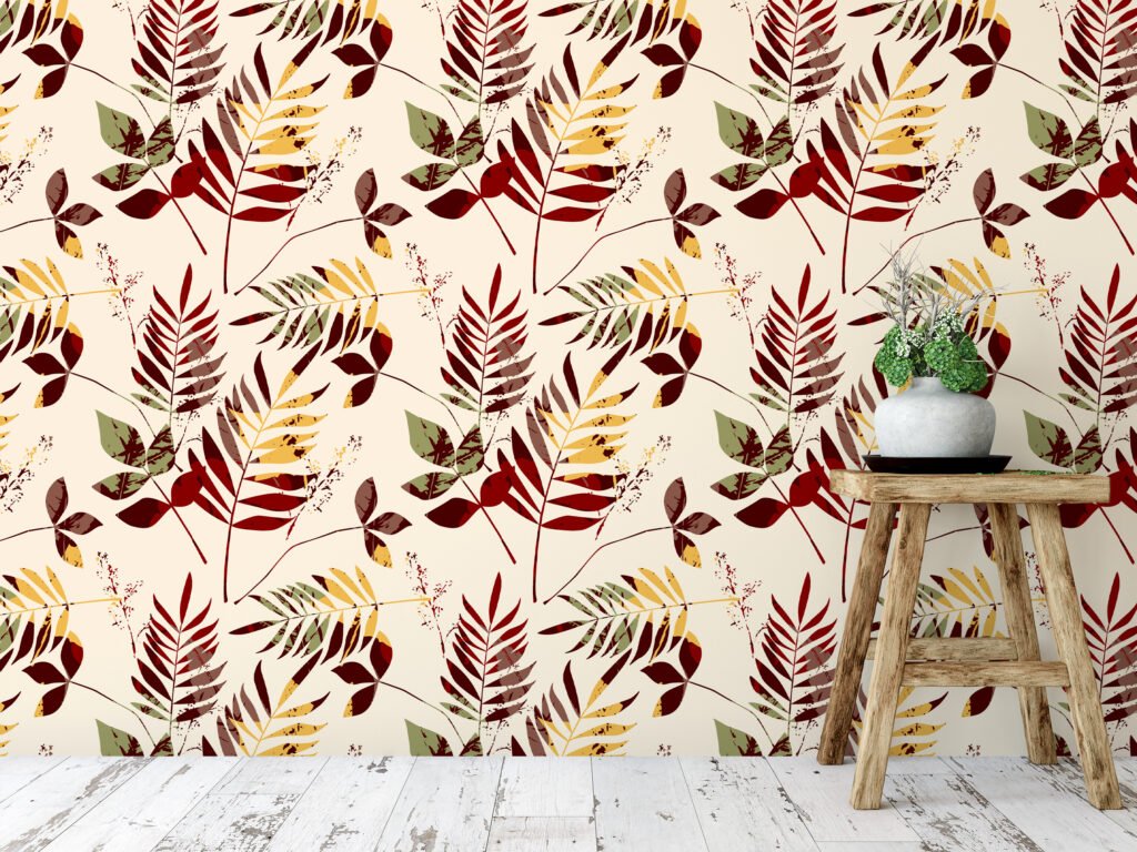 Vintage Branches Illustration Wallpaper, Autumn Harmony Leaves Peel & Stick Wall Mural