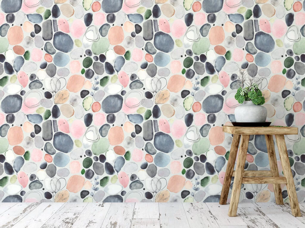 Watercolor Abstract Circles Illustration Wallpaper, Contemporary Neutral Tones Peel & Stick Wall Mural