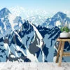 Abstract Flat Art Snowy Mountains Illustration Wallpaper, Blue Mountains Landscape Peel & Stick Wall Mural
