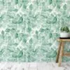Watercolor Style Green Leaves Pattern Wallpaper, Tranquil Green Foliage Peel & Stick Wall Mural