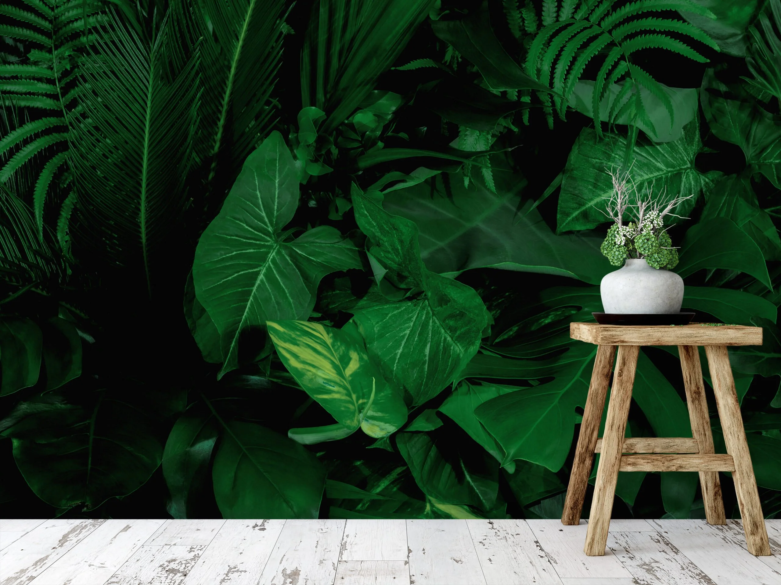 Tropical Jungle Style Large Leaves Wallpaper, Luxe Jungle Ambiance Peel & Stick Wall Mural