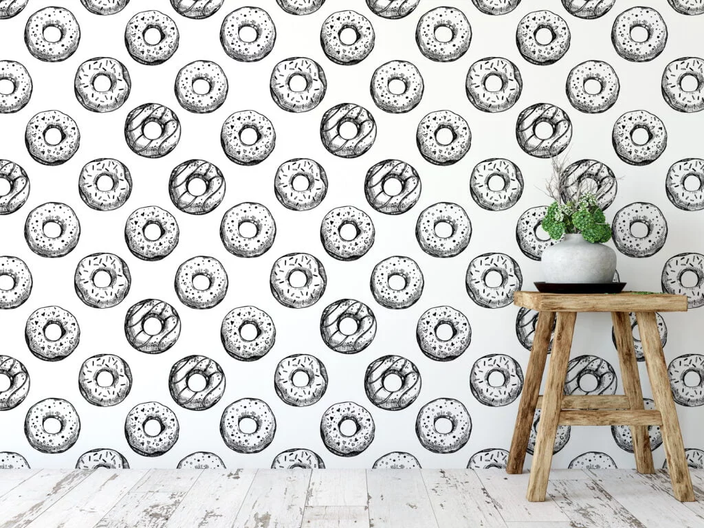 Line Art Donuts With Sprinkles Pattern Wallpaper, Sweet Treats Line Art Donut Peel & Stick Wall Mural