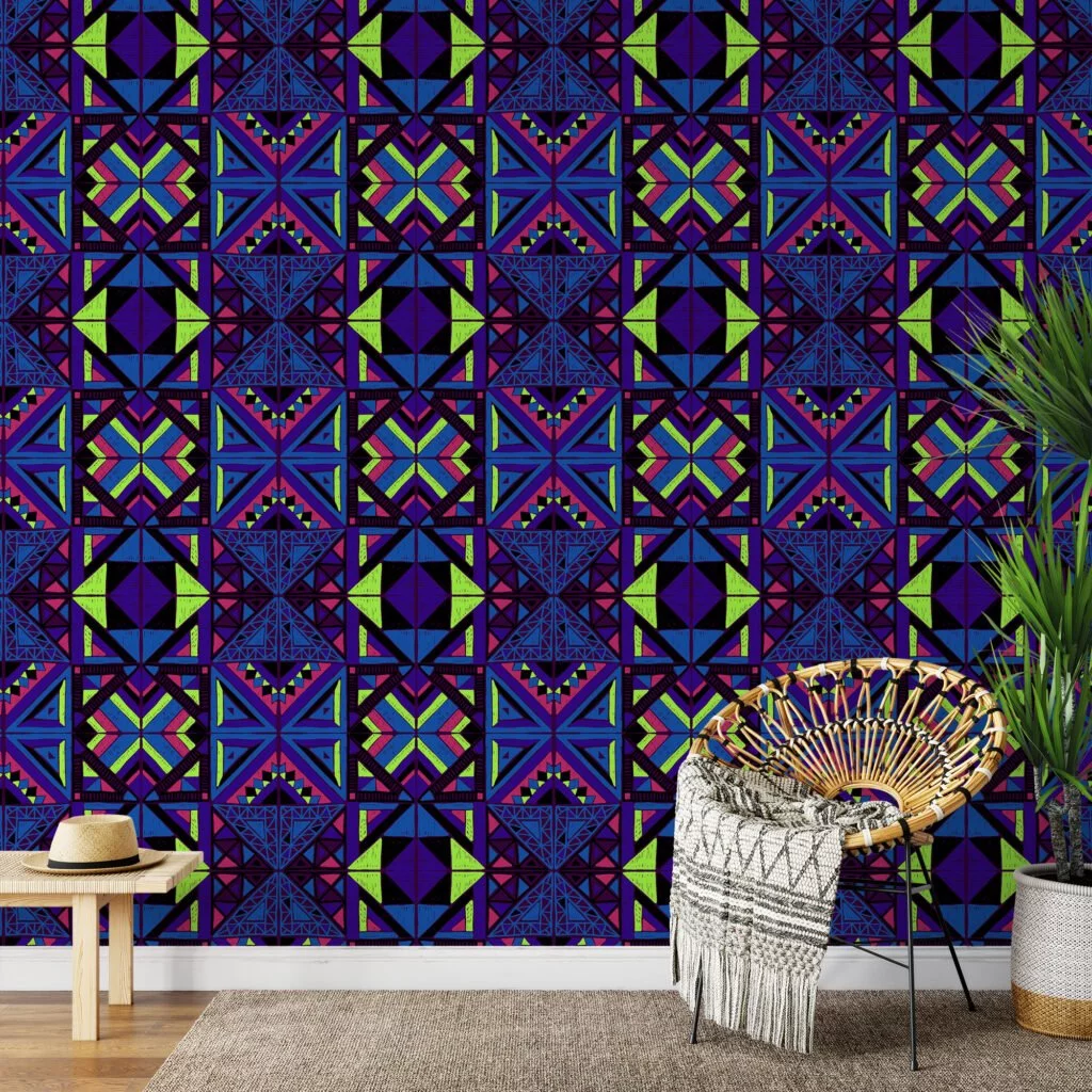 Bright Colored Tribal Pattern Illustration Wallpaper, Geometric Bold & Artistic Peel & Stick Wall Mural