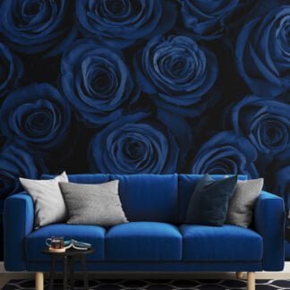 Floral Dark Blue Roses Wallpaper, Midnight Elegant Floral Peel & Stick Wall Mural