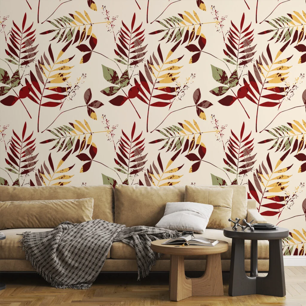 Vintage Branches Illustration Wallpaper, Autumn Harmony Leaves Peel & Stick Wall Mural