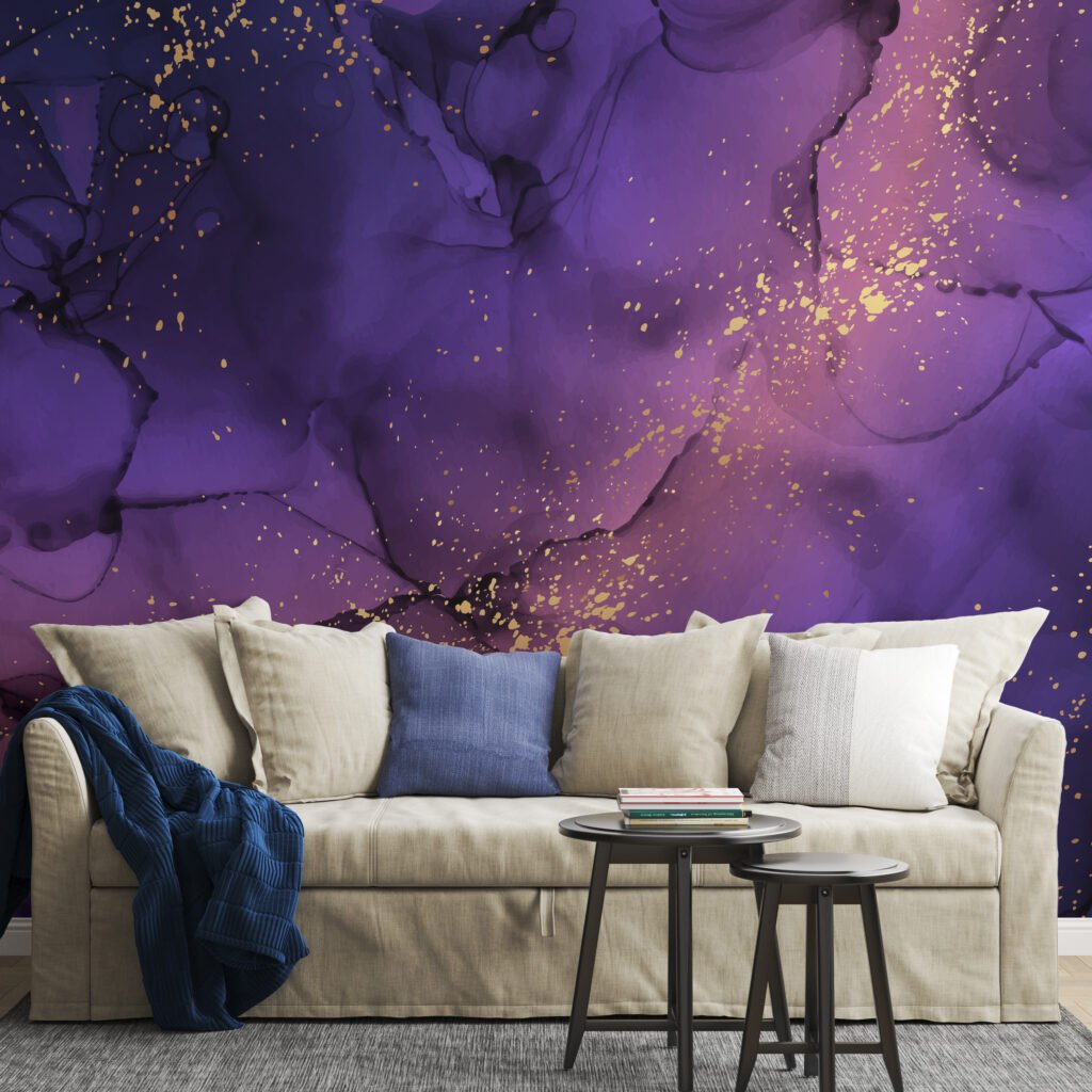 Deep Purple Marble Illustration Wallpaper, Galactic Purple Marble Peel & Stick Wall Mural