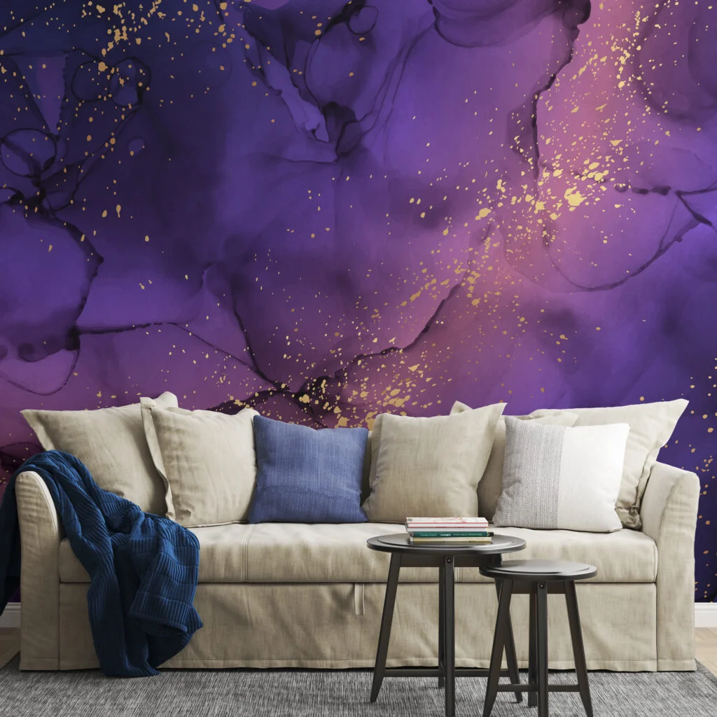 Deep Purple Marble Illustration Wallpaper, Galactic Purple Marble Peel & Stick Wall Mural