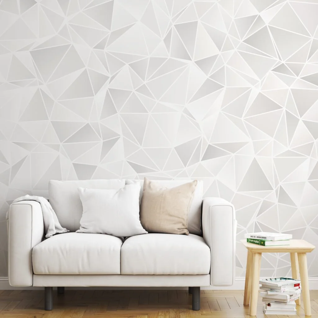 Geometric White And Grey Triangles Wallpaper, 3D Modern Luxe Peel & Stick Wall Mural