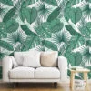 Green Tropical Leaves Illustration Wallpaper, Lush Greenery Sketch Peel & Stick Wall Mural