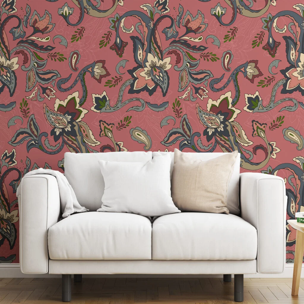 Floral Paisley Pattern Wallpaper, Retro Floral Elegant Peel & Stick Wall Mural