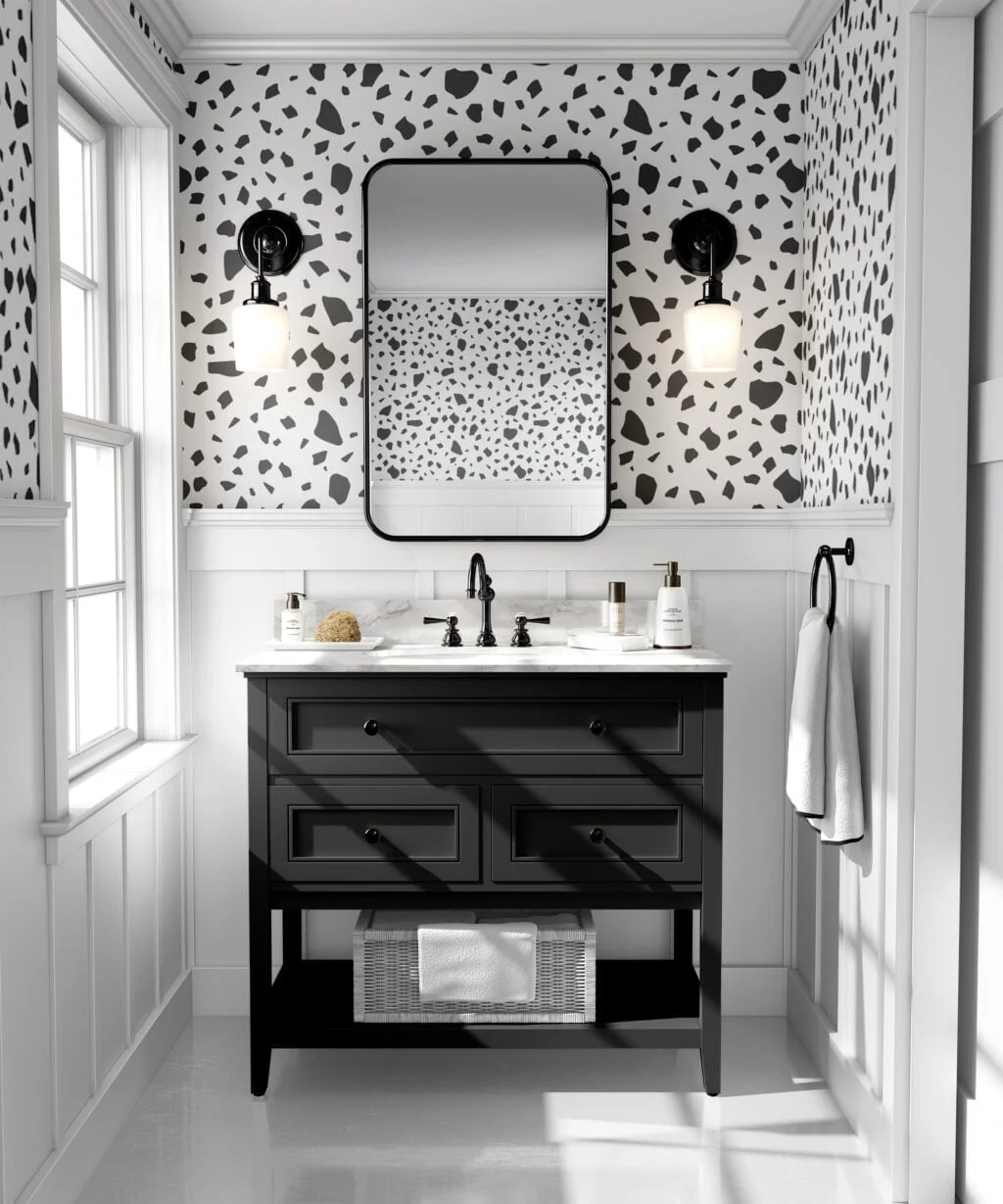 Dark Grey Block Pattern Illustration, Minimalist Terrazzo Black & White Peel & Stick Wall Mural