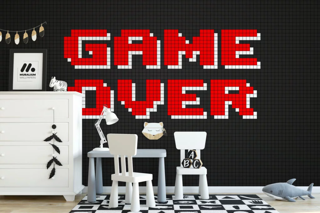 Game Over Video Game Pixel Art Wallpaper, Nostalgic Gamer Wall Decor Peel & Stick Wall Mural