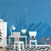Cartoon Style Blue Underwater Ocean Illustration Wallpaper, Oceanic Nursery Art Peel & Stick Wall Mural