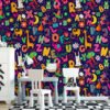 Cartoon Kids Illustration With Letters And Animals Wallpaper, Alphabet Adventure Nursery Peel & Stick Wall Mural