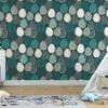 Teal Egg Shaped Abstract Illustration Wallpaper, Elegant Geometric Navy Peel & Stick Wall Mural