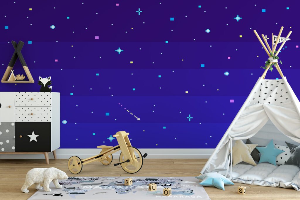 Pixel Art Night Sky With Stars Wallpaper, Minimalist Pixel Star Field Peel & Stick Wall Mural