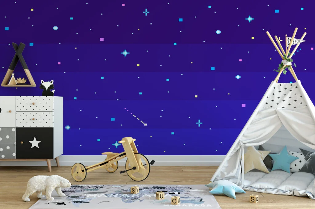 Pixel Art Night Sky With Stars Wallpaper, Minimalist Pixel Star Field Peel & Stick Wall Mural