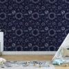 Planets And Space Line Art Design Wallpaper, Navy Cosmic Pattern Peel & Stick Wall Mural