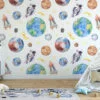 Watercolor Astronaut And Space Themed Planets Illustration Wallpaper, Astronaut and Space Shuttle Peel & Stick Wall Mural
