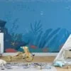 Cartoon Style Blue Underwater Ocean Illustration Wallpaper, Oceanic Nursery Art Peel & Stick Wall Mural