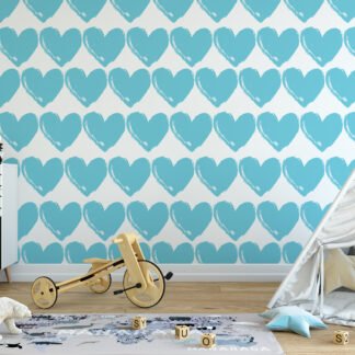 Light Blue Heart Pattern Wallpaper, Sweetheart Blue Heart Nursery Peel & Stick Wall Mural