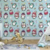 Cute Cartoon Style Christmas Penguins Illustration Wallpaper, Festive Penguin Playtime Kids Peel & Stick Wall Mural