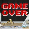 Game Over Video Game Pixel Art Wallpaper, Nostalgic Gamer Wall Decor Peel & Stick Wall Mural
