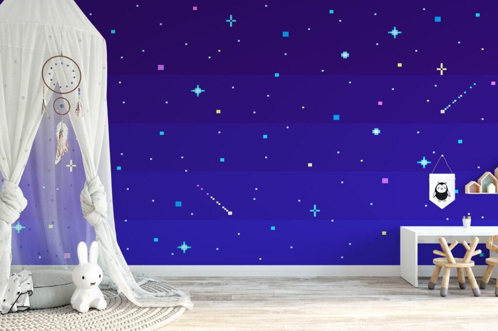 Pixel Art Night Sky With Stars Wallpaper, Minimalist Pixel Star Field Peel & Stick Wall Mural