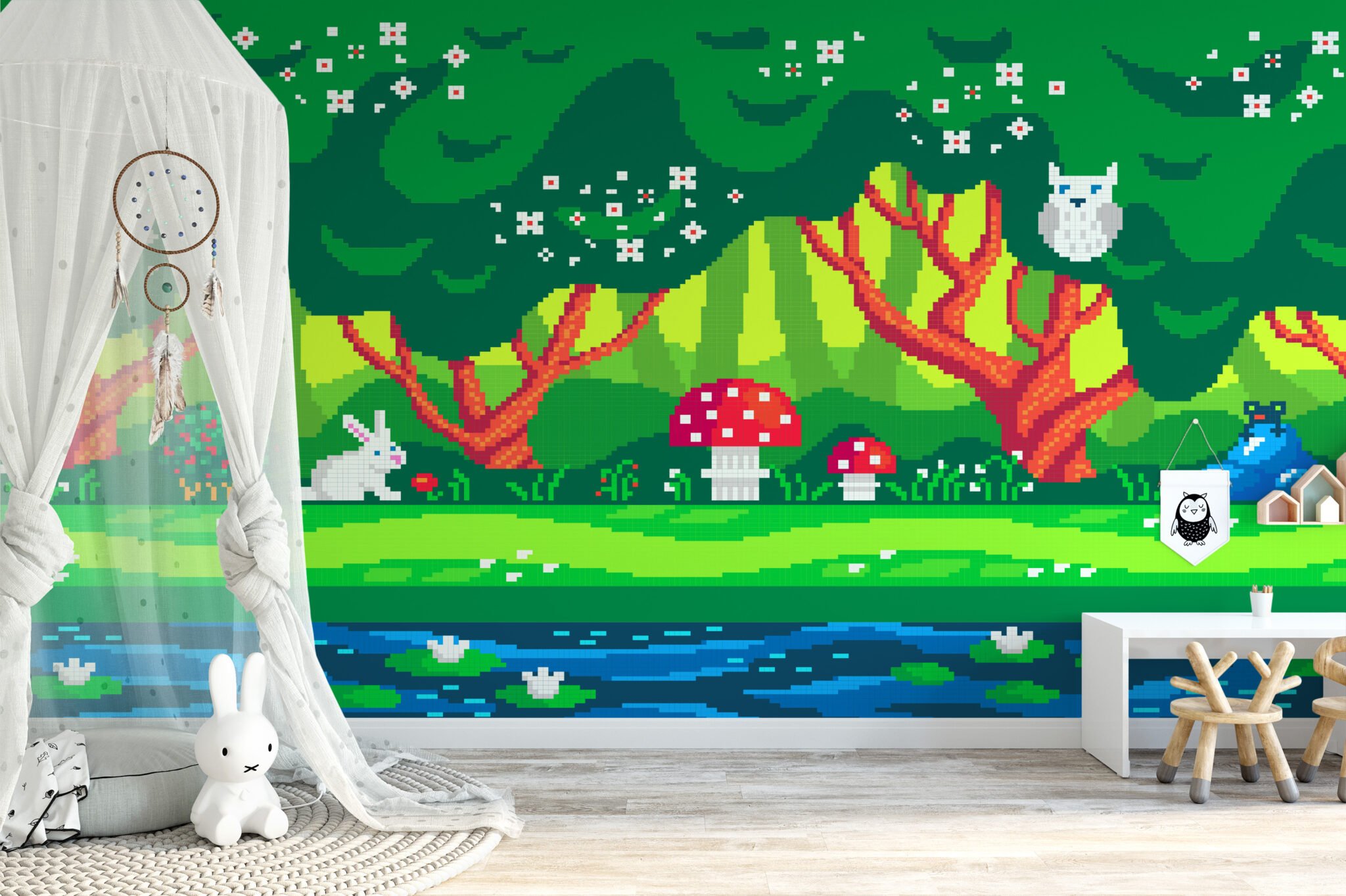 Pixel Art Forest Kids Room Wallpaper, Enchanted Forest Pixel Art Peel ...