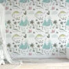 Nursery Dinosaurs Drawings With Flowers Illustration Wallpaper, Dinosaur Adventure Kids Room Peel & Stick Wall Mural