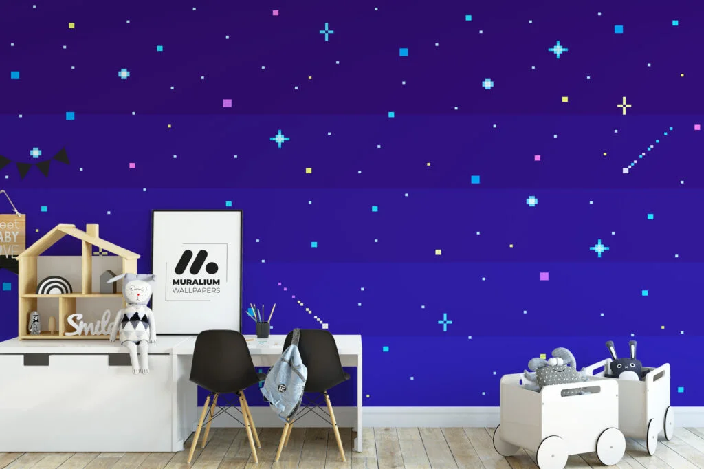 Pixel Art Night Sky With Stars Wallpaper, Minimalist Pixel Star Field Peel & Stick Wall Mural