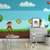 Pixel Art Game Level Platform With A Dinosaur Wallpaper, Classic 8-bit Adventure Game Scene Peel & Stick Wall Mural