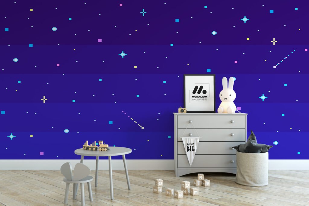 Pixel Art Night Sky With Stars Wallpaper, Minimalist Pixel Star Field Peel & Stick Wall Mural