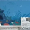 Cartoon Style Blue Underwater Ocean Illustration Wallpaper, Oceanic Nursery Art Peel & Stick Wall Mural