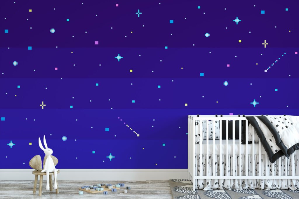 Pixel Art Night Sky With Stars Wallpaper, Minimalist Pixel Star Field Peel & Stick Wall Mural