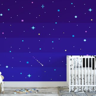 Pixel Art Night Sky With Stars Wallpaper, Minimalist Pixel Star Field Peel & Stick Wall Mural