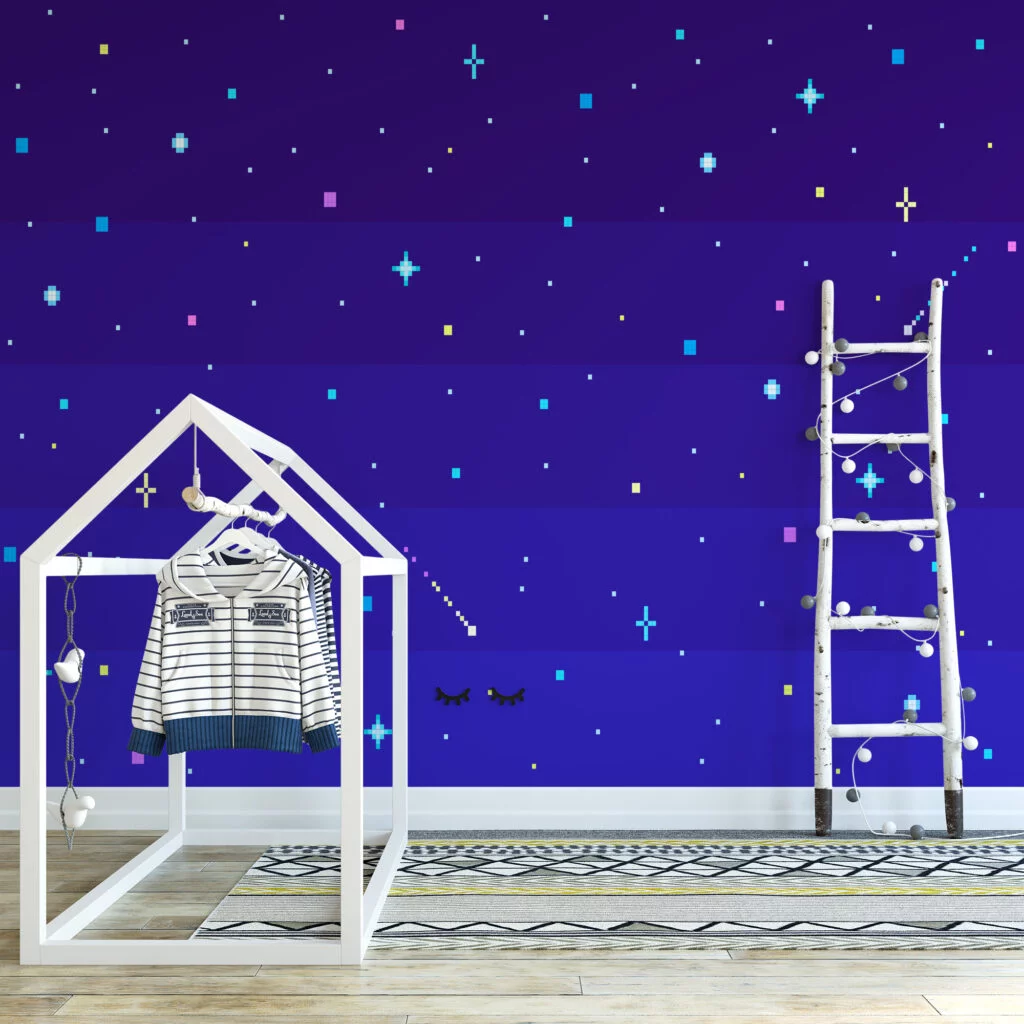 Pixel Art Night Sky With Stars Wallpaper, Minimalist Pixel Star Field Peel & Stick Wall Mural